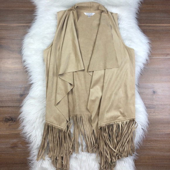 Charming Charlie Faux Suede Tan Fringe Vest H17 - Picture 2 of 7
